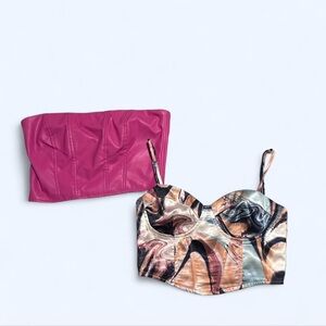Kendal+Kylie & LucyParis Top Bundle- Y2K Corset + Faux Leather Tube Top